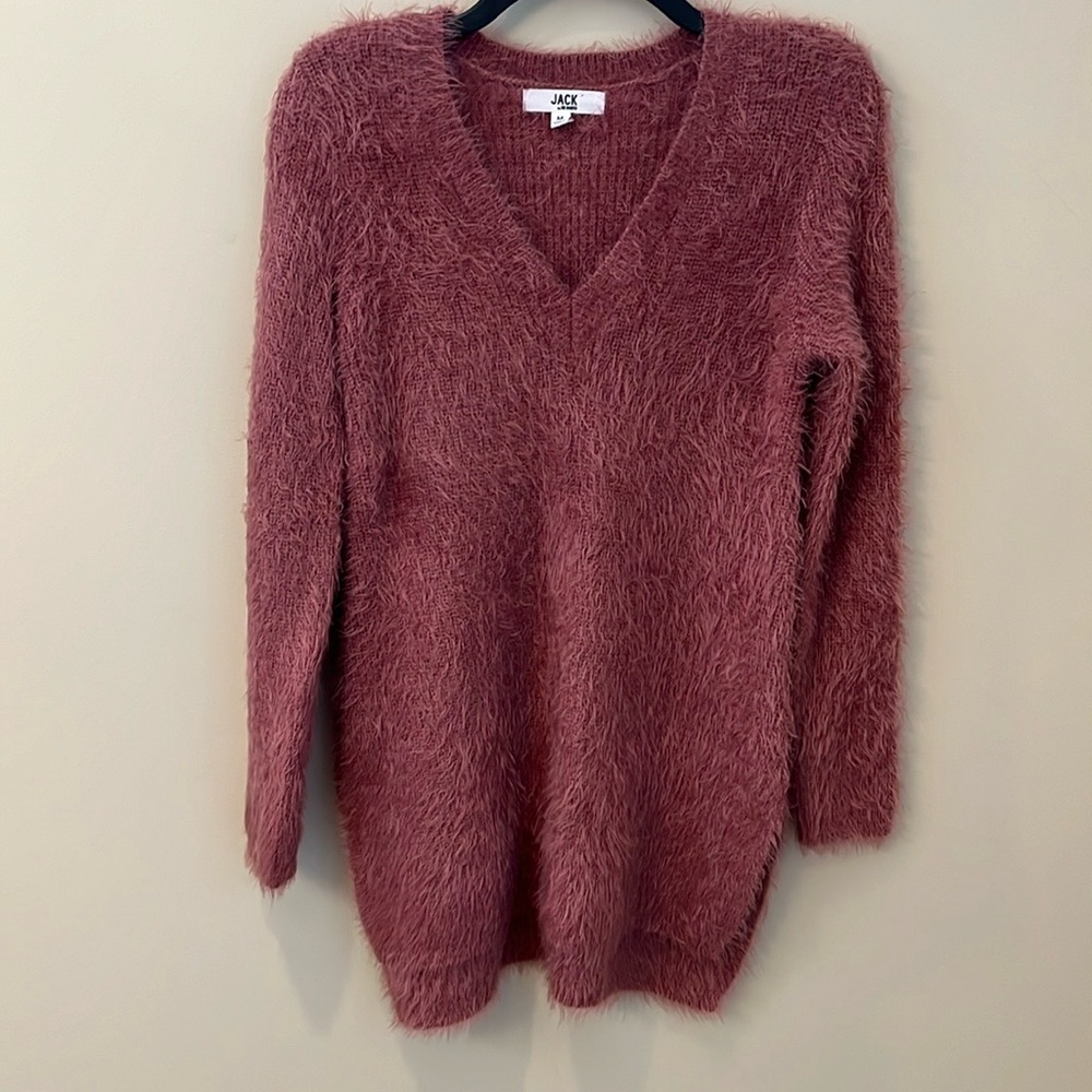 Jack by BB Dakota sweater tunic top size Med fuzzy pink eyelash style soft warm